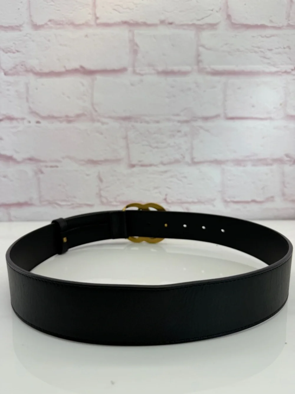 Gucci 2015 Re Edition Wide Leather Belt Gg Double Marmont Black 400593 75/30